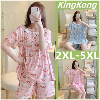 2xl-5xl ชุดนอนพลัสไซซ์ ชุดนอนผู้หญิง ผ้าฝ้าย ชุดนอนผู้หญิง ฤดูร้อน หลวม ขนาดใหญ่ แขนสั้น ชุดนอน