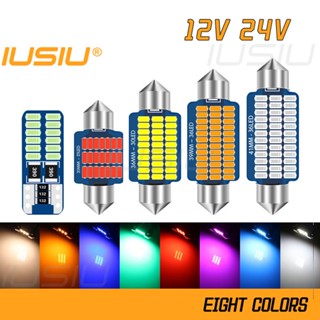 Iusiu 12V 24V โคมไฟติดเพดานรถยนต์ Led T10 31 มม. 36 มม. 39 มม. 41 มม. 194 C5W C10W แผงไฟเลี้ยว 3014 24SMD สําหรับติดป้ายทะเบียนรถยนต์ รถจักรยานยนต์