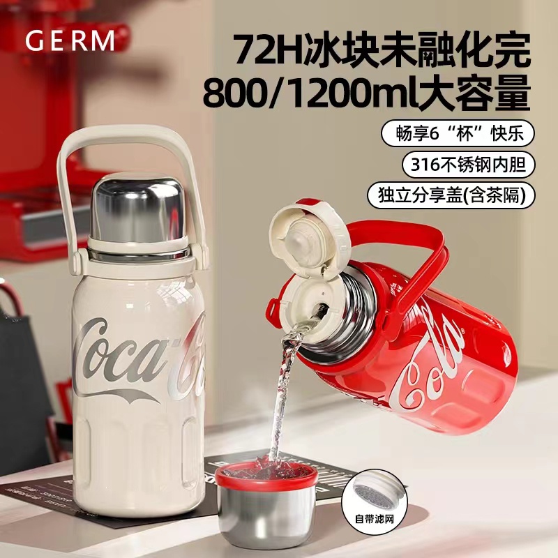 [พร้อมส่ง] Germ Coca-Cola กระติกน้ําร้อนเย็น สเตนเลส เกรด 316 800 1200 มล. ใช้งานได้นาน 24 ชั่วโมง