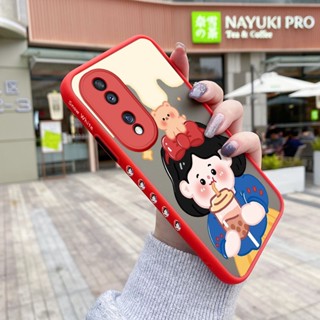 เคสโทรศัพท์มือถือแบบแข็ง ใส กันกระแทก ขอบสี่เหลี่ยม ลายการ์ตูนชานม เด็กผู้หญิง สําหรับ Honor 70 5G