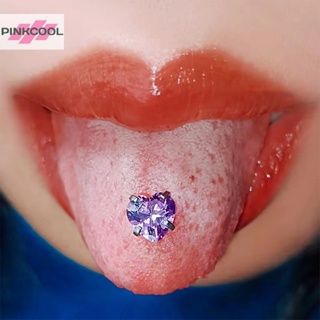 Pinkcool 1 ชิ้น ไทเทเนียม เหล็ก ลิ้น แหวนหัวใจ คริสตัล เพทาย ลิ้น กระดุม สําหรับผู้หญิง เครื่องประดับร่างกาย ต่างหู สตั๊ด ริมฝีปาก ขายดี