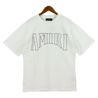 เสื้อยืดแขนสั้น คอกลม ผ้าฝ้าย พิมพ์ลายโลโก้ Amiri ทรงหลวม แฟชั่นฤดูใบไม้ผลิ และฤดูร้อน สําหรับผู้ชาย และผู้หญิง