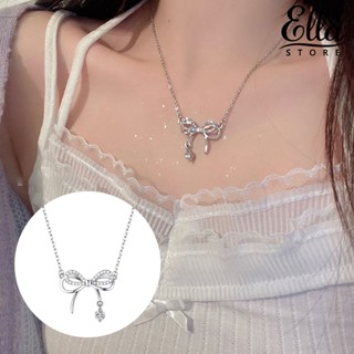 Ellastore123 สร้อยคออัลลอย จี้รูปปีกหัวใจ ประดับเพทาย ปรับความยาวได้ สําหรับผู้หญิง