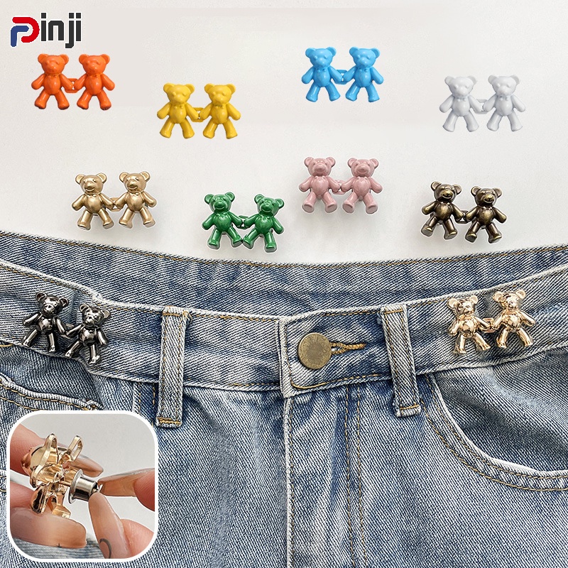 กระดุมโลหะ ทรงกลม ลายการ์ตูนหมี สําหรับกางเกงยีน DIY