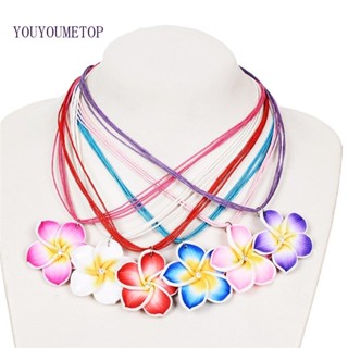 Youyo ชุดเครื่องประดับ สร้อยคอ ต่างหู เชือกเทียน จี้ Frangipani หลากสี สําหรับผู้หญิง