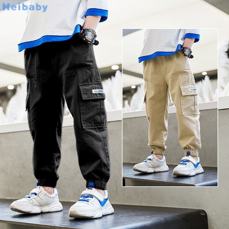 Heibabyกางเกงคาร์โก้ลําลอง ทรงหลวม สไตล์เกาหลี สําหรับเด็กผู้ชาย อายุ 3-12 ปี
