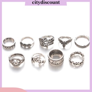 &lt;citydiscount&gt; ชุดแหวนสนับมือ แกะสลักลายดอกทานตะวัน แฮมซ่า สไตล์เรโทร สําหรับผู้หญิง 9 ชิ้น