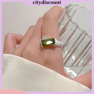 &lt;citydiscount&gt; แหวนเพทาย ทรงเรขาคณิต สีเขียว ปรับได้ หรูหรา สําหรับผู้หญิง