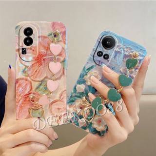 เคสโทรศัพท์มือถือนิ่ม ลายดอกไม้น่ารัก แวววาว พร้อมสายคล้องมือ สําหรับ OPPO Reno10 Pro+ Pro Plus 5G 4G Reno 10 10Pro Reno10Pro+