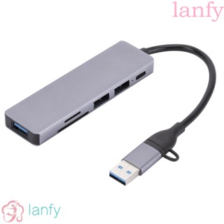 Lanfy 6-in-1 ฮับขยาย Type-c อะลูมิเนียมอัลลอย ขนาดเล็ก อเนกประสงค์ สีเทา สําหรับคอมพิวเตอร์ เมาส์ โทรศัพท์มือถือ แท็บเล็ต