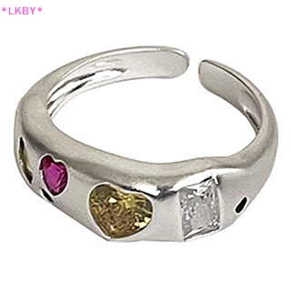 Luckybabys&gt; แหวนเพทาย หลากสี เปิดปรับได้ เครื่องประดับนิ้วชี้ ของขวัญ สไตล์ฮิปฮอป สําหรับผู้หญิง