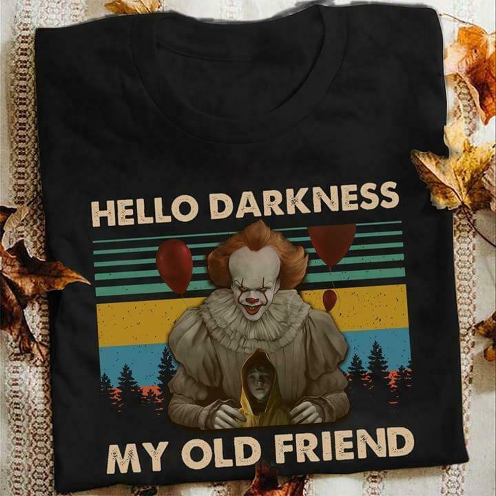 ขายร้อน IT Pennywise Hello Darkness My Old Friend t เสื้อแฟชั่นฤดูร้อนร้อนบุรุษผ้าฝ้ายเสื้อยืดสีดํา 