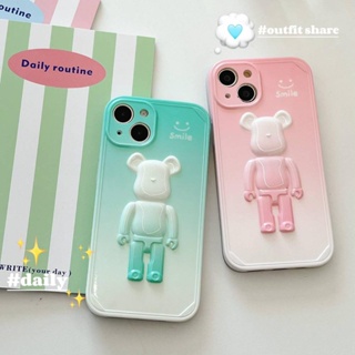 เคสป้องกันโทรศัพท์มือถือ ลายหมีไล่โทนสี 3D สําหรับ Apple iPhone 11 12 13 14 Pro Max