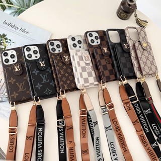 เคสโทรศัพท์มือถือหนัง กันกระแทก พร้อมสายสะพาย และช่องใส่บัตร แฟชั่นหรูหรา สําหรับ iPhone 14 Pro Max 13 Pro 13 Pro Max 14 Pro 12 Pro Max 13 14