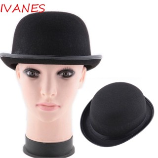 Ivanes หมวกนักมายากล หมวกดาร์บี้ สีดํา 1 ชิ้น หมวก Fedora สวมบทบาท ฮาโลวีน อุปกรณ์ประกอบฉาก แสดง หมวกปาร์ตี้