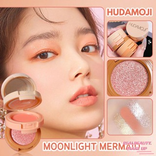 HUDAMOJI Orange Powder Blush 3-in-1 Highlighter &amp; Contouring &amp; Blush All-in-one Palette Brightening Skin Retouching Makeup Palette ความอิ่มตัวสูงง่ายต่อการลงสี [realbeauty]