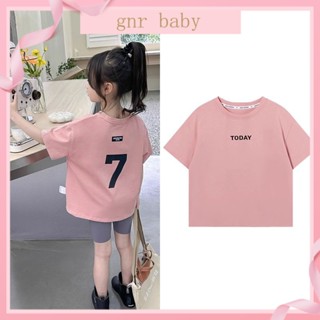 🍓GNR BABY🫐เสื้อยืดแขนสั้น ผ้าฝ้าย ทรงหลวม สไตล์เกาหลี สําหรับเด็กผู้หญิง 3-12 ปี