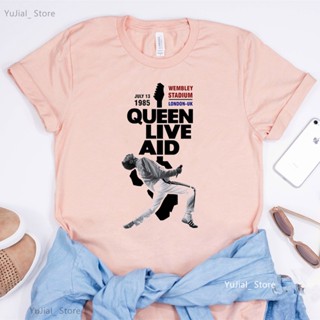 เสื้อยืด พิมพ์ลายกราฟฟิค Freddie Mercury สีชมพู สีเทา สไตล์ฮิปฮอป สําหรับผู้หญิง