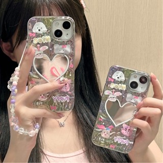 เคสโทรศัพท์มือถือ ลายการ์ตูนสัตว์ ชุบไฟฟ้า พร้อมสายคล้องข้อมือ ประดับมุก สําหรับ Iphone 14 13 12 Pro Max 11