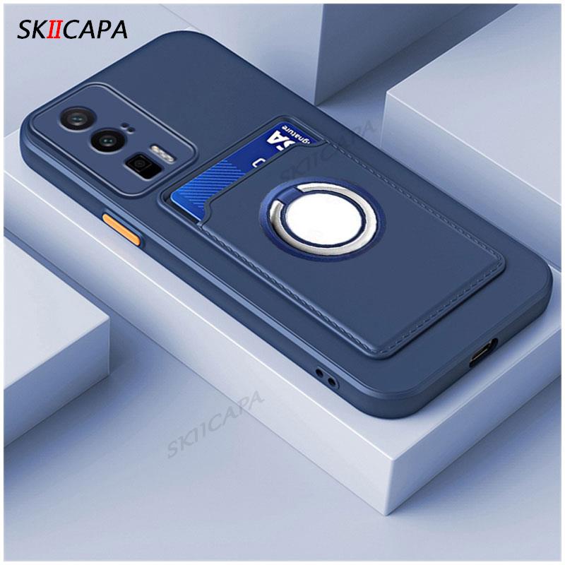 เคสโทรศัพท์มือถือ ซิลิโคน พร้อมช่องใส่บัตร และแหวนแม่เหล็ก สําหรับ Poco F5 Pro F4 F3 X5pro M4 M5 F5 5G