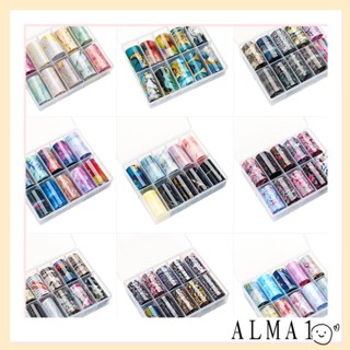 ALMA สติกเกอร์ฟอยล์ ลายดอกไม้ สําหรับตกแต่งเล็บ DIY