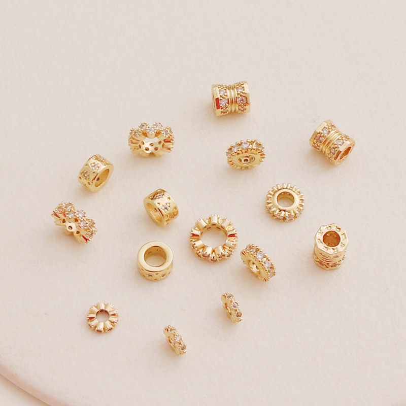 Spacer ลูกปัด 14K Gold-clad ชุบโลหะโลหะระบุฝังเพทาย Transfer diy