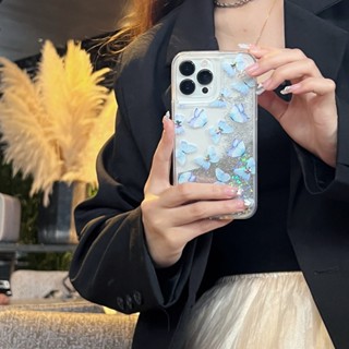 เคสโทรศัพท์มือถือ มีทรายไหล ลายผีเสื้อ ประดับเพชร สําหรับ iPhone X XR XSmax 11 11Pro 11promax 12 13Pro 14promax 12Pro 12promax 13 13promax 14 14Pro 14