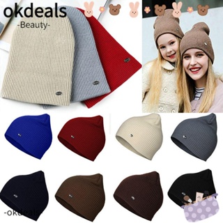 OKDEALS หมวกบีนนี่ลําลอง ผ้าถัก คุณภาพสูง สีพื้น สําหรับผู้หญิง