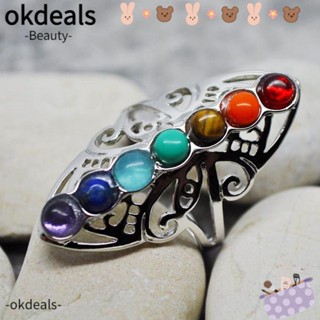 OKDEALS Reiki แหวนอัญมณี หินกลวง เครื่องประดับนิ้วหัวแม่มือ แบบใหม่