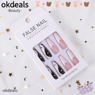 OKDEALS เล็บปลอมอะคริลิค สีขาว และสีดํา คละสี จํานวน 24 ชิ้น ต่อชุด