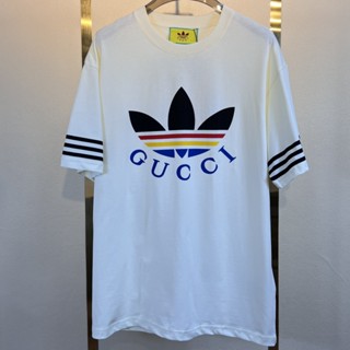 G-u88c - เสื้อยืดแขนสั้น พิมพ์ลายทาง Adidas หลากสี สไตล์คลาสสิก