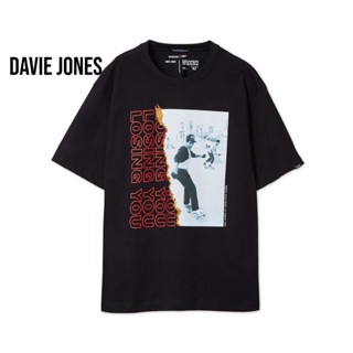  พิมพ์ลาย #ถูกสุด DAVIE JONES เสื้อยืดโอเวอร์ไซส์ พิมพ์ลาย สีดำ Graphic Print d T-Shirt in black WA0094BK