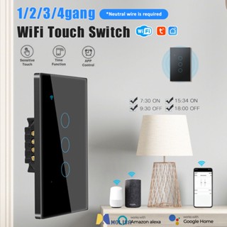 AUBESS Tuya Switch Wi-Fi อัจฉริยะ Touch Smart Switch Rf433mhz 1/2/3/4 Gang รองรับ Alexa Google Voice Control MOLISA