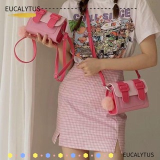 Eutus กระเป๋าถือ กระเป๋าสะพายไหล่ สะพายข้าง ทรงสี่เหลี่ยม แต่งขนเฟอร์ สีแดงกุหลาบ ขนาดเล็ก สําหรับผู้หญิง