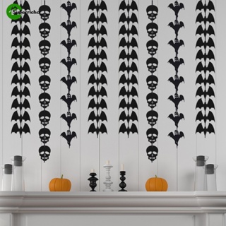 Happy Halloween Home Decoration / ธงแบนเนอร์สยองขวัญ สีดํา / ธงตกแต่งฮาโลวีน / 12 ชิ้น / สตริง ค้างคาว กะโหลก ผีแขวน เครื่องประดับ / เทศกาลผี ฉากแต่งตัว อุปกรณ์ประกอบฉาก