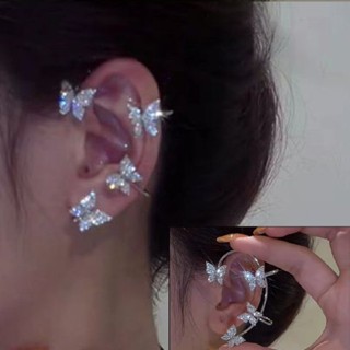 1pair Butterfly Ear Clip Silver Zircon Earrings Cuff Wrap Women Jewelry Gift