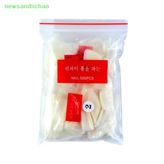 Newsandlichao เล็บปลอม แบบเต็มเล็บ ถอดออกได้ สไตล์ฝรั่งเศส สําหรับร้านเสริมสวย 100 ชิ้น