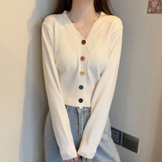 931 เสื้อแจ็กเก็ตคาร์ดิแกนแขนยาว คอวี ผ้าถัก เข้ารูป เข้ากับทุกการแต่งกาย สไตล์เกาหลี แฟชั่นฤดูใบไม้ผลิ และฤดูใบไม้ร่วง สําหรับผู้หญิง MC 8