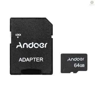 [XS]Andoer การ์ดหน่วยความจํา 64GB Class 10 TF และอะแดปเตอร์การ์ด TF สําหรับกล้องติดรถยนต์ โทรศัพท์มือถือ PC เครื่องเล่นเสียง GPS