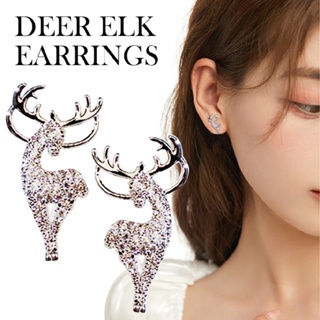 New Silver Zircon Crystal Christmas Deer Elk Earrings Stud Women Jewelry Xmas