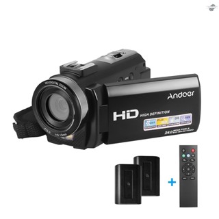 {fly} Andoer กล้องบันทึกวิดีโอดิจิทัล HDV-201LM 1080P FHD DV 24MP ซูมได้ 16X หน้าจอ LCD 3.0 นิ้ว พร้อมแบตเตอรี่ชาร์จได้ 2 ชิ้น