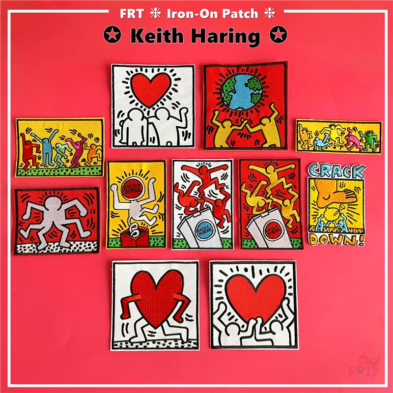 ☸ แผ่นแพทช์รีดร้อน ลายกราฟฟิติ Keith Haring Series 02 สไตล์สตรีท ☸ แผ่นแพทช์รีดติดเสื้อ DIY จํานวน 1 ชิ้น