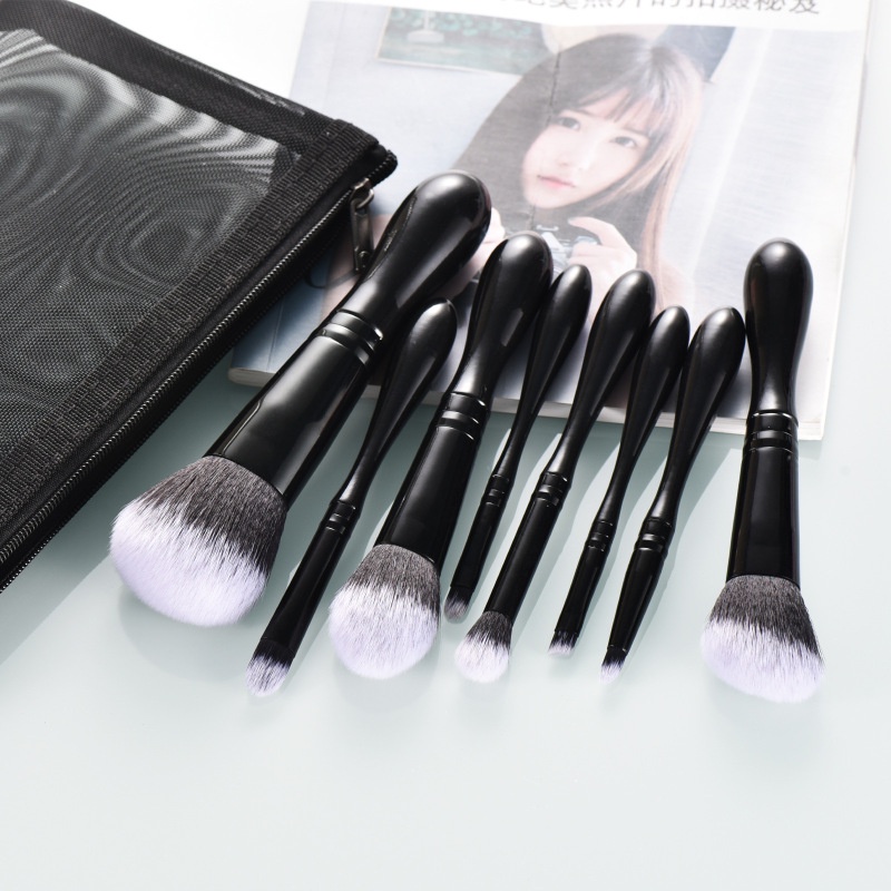 ชุดแปรงแต่งหน้า ขนแปรงนุ่ม สีดํา 8 ชิ้น