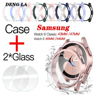 กระจก และเคส สําหรับ Samsung Galaxy Watch 6 เคส PC กันน้ํา ตัวป้องกันหน้าจอ คลาสสิก 40 มม. 44 มม. 43 มม. 47 มม. 2 ชิ้น