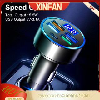 Xinfan ใหม่ 4USB 2022+1PD พร้อม Pengisi Daya Mobil LED ที่ชาร์จ USB QC3.0 Type C PD ชาร์จเร็ว สําหรับแล็ปท็อป iPhone 13 Samsung Xiaomi Vivo Macbook Pro