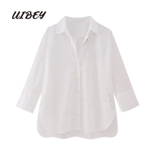 Uibey เสื้อเชิ้ต คอปก แขนยาว ปักลาย 3780