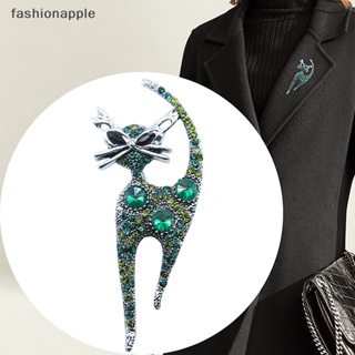[fashionapple] ใหม่ เข็มกลัด รูปแมว ประดับเพชรเทียม สไตล์เรโทร เครื่องประดับ สําหรับผู้หญิง