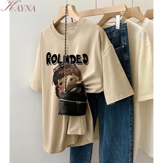 KAYNA   ฤดูร้อนใหม่เวอร์ชั่นเกาหลีหลวมสบาย ๆ การพิมพ์สาวน้อยคอกลมเสื้อยืดแขนสั้นผู้หญิง