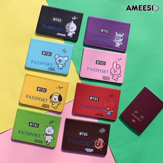 Ameesi เคสหนังเทียม พิมพ์ลายการ์ตูน BTS แฟชั่น สําหรับป้องกันหนังสือเดินทาง