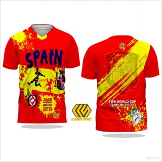 เสื้อยืดลําลอง แขนสั้น คอกลม ลายทีมชาติสเปน Jersey World Cup 22 23 สําหรับผู้ชาย และผู้หญิง